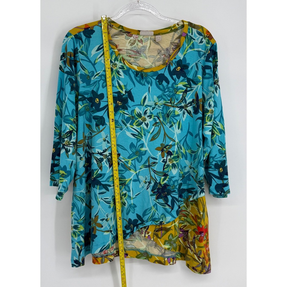 LOGO Lori Goldstein Womens XL Mixed Floral Print Asymmetrical 3/4 Sleeve Top - Picture 2 of 10